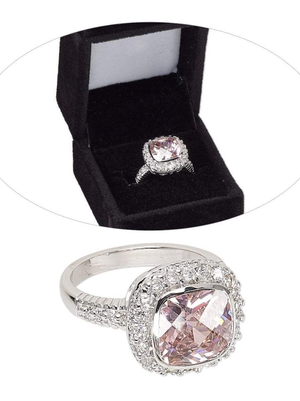 Womens Silver Tone Pink Solitaire Cocktail Ring Size 8‎